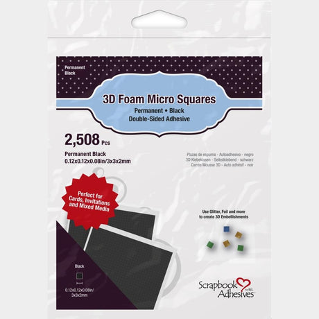 Scrapbook Adhesives 3D Foam Micro Squares 2508/Pkg Permanent, Black, .12"X.12"