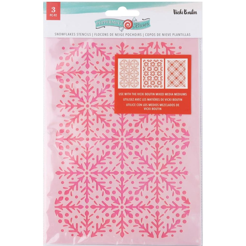 Vicki Boutin Peppermint Kisses - Snowflakes Stencil Pack 3/Pkg