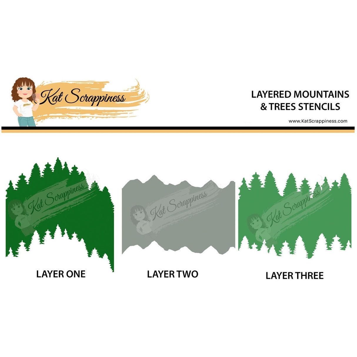 Layered Mountains & Tree Lines 6x6 Stencils - 3pc - Holiday Release!