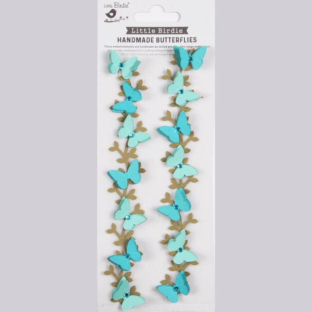 Off Blue Jewel Butterfly Vine Handmade Embellishment Stickers