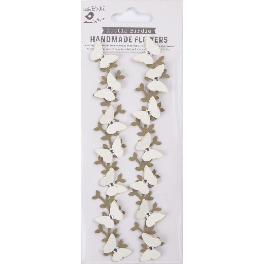 Off White Jewel Butterfly Vine Handmade Embellishment Stickers