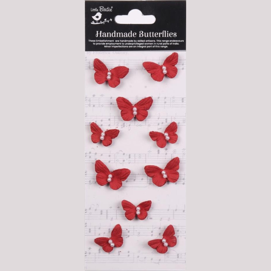 Cardinal Red Pearl Butterflies Handmade Embellishment Stickers