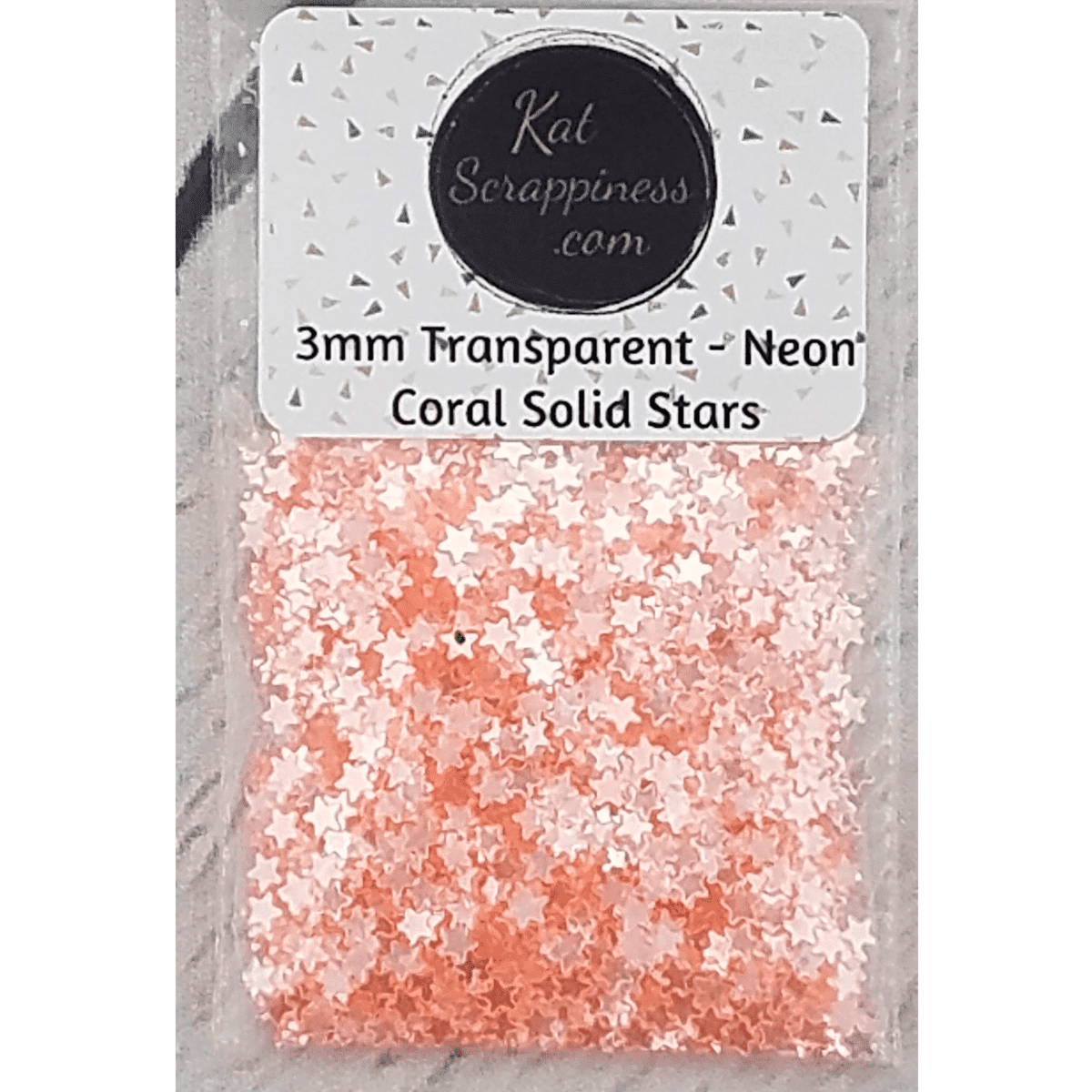 3mm Transparent Neon Coral Solid Star Sequins - Kat Scrappiness