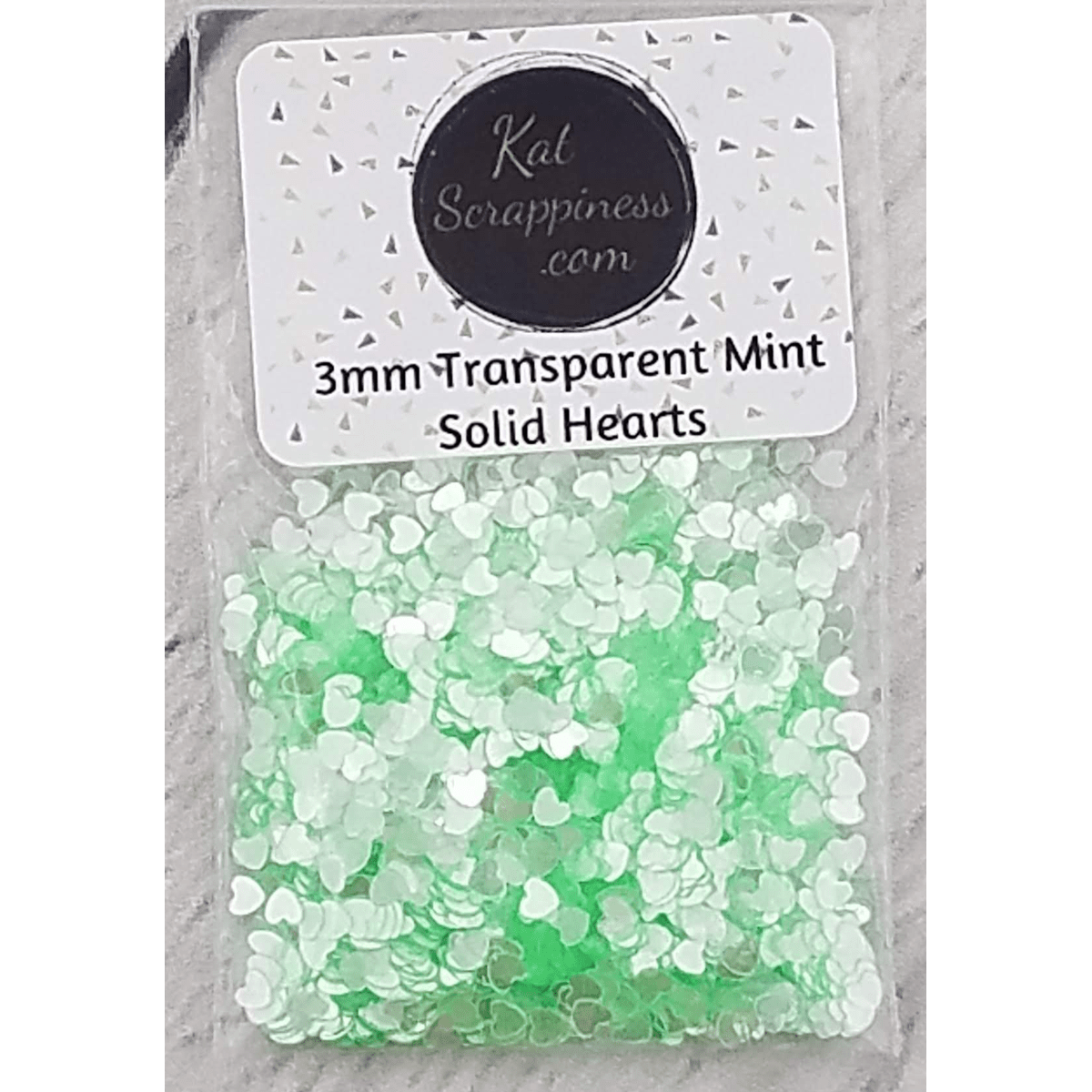 3mm Transparent Mint Green Solid Heart Sequins - Kat Scrappiness