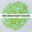 3mm Green Heart Sequins - Kat Scrappiness