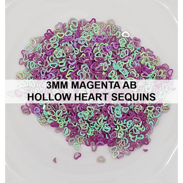 3mm Magenta Hollow Heart Sequins - Kat Scrappiness