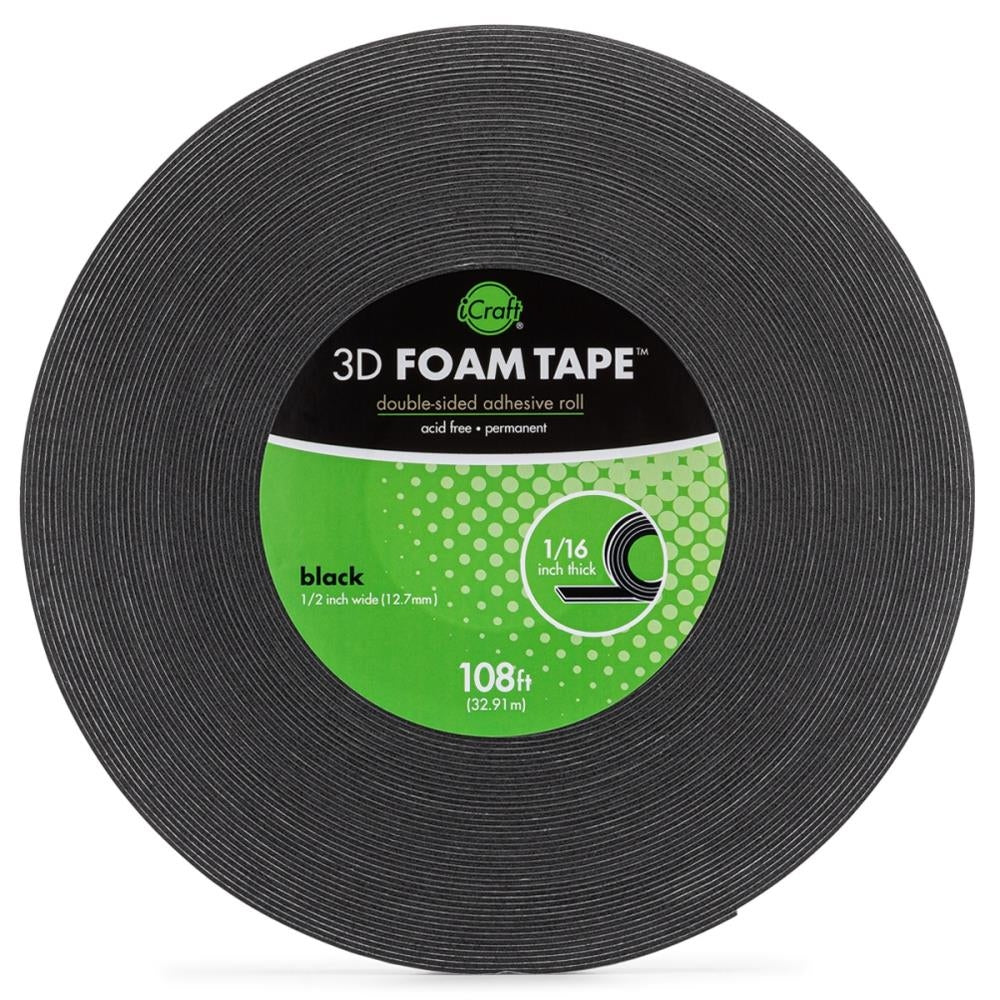 iCraft Black 3D Foam Tape Jumbo Roll- .5"X108'